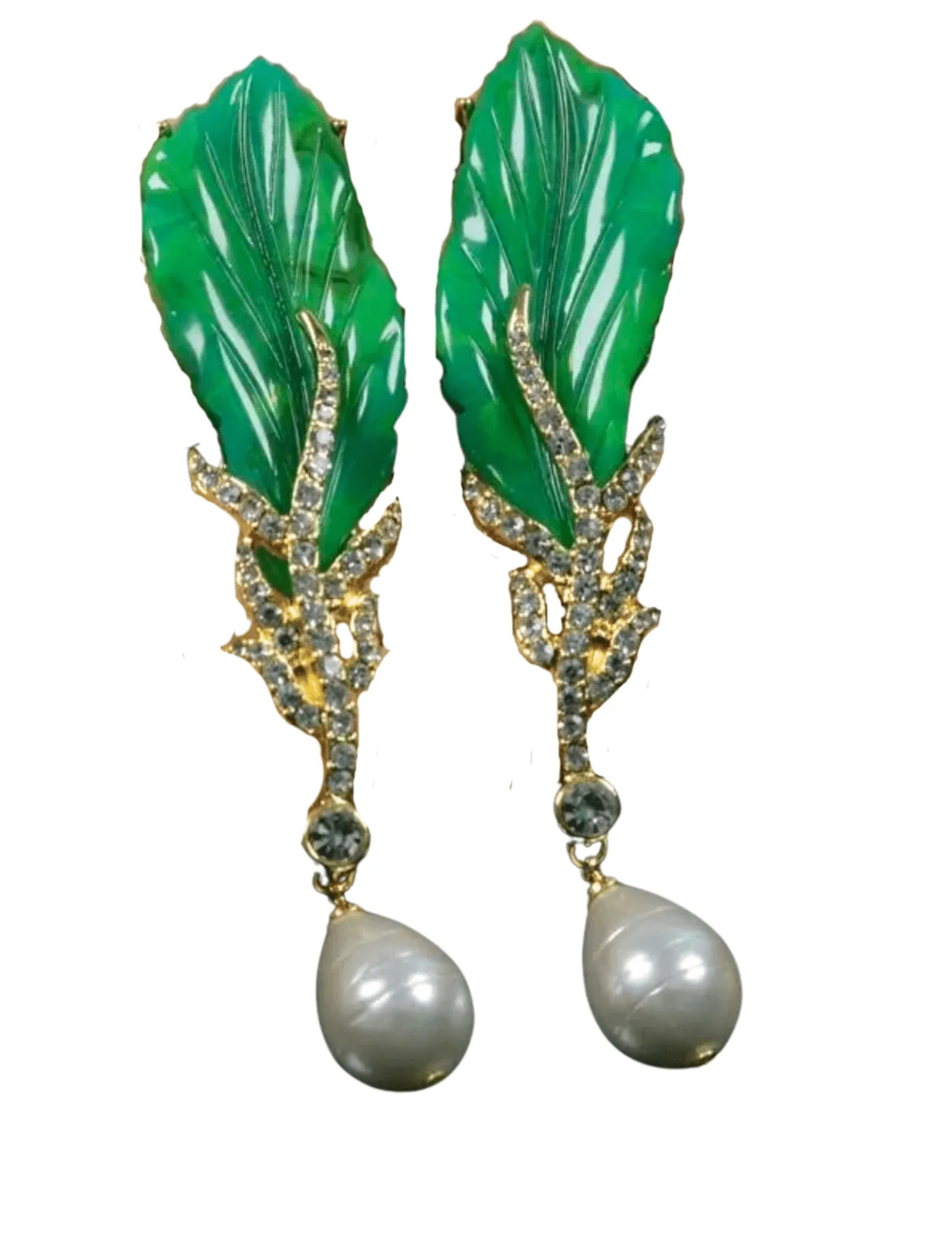 Fleur de Camélia Embellished Leaf Pearl Dangle Earring