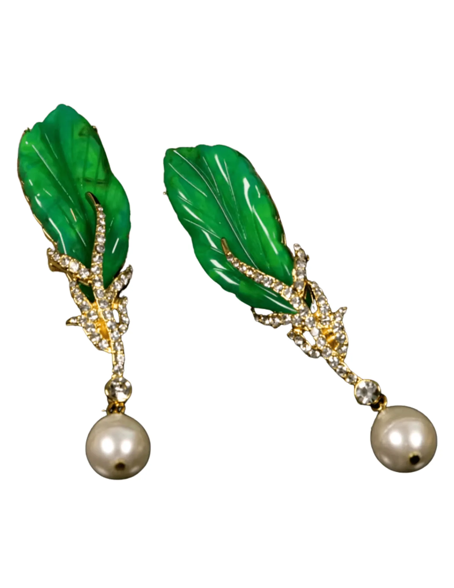 Fleur de Camélia Embellished Leaf Pearl Dangle Earring
