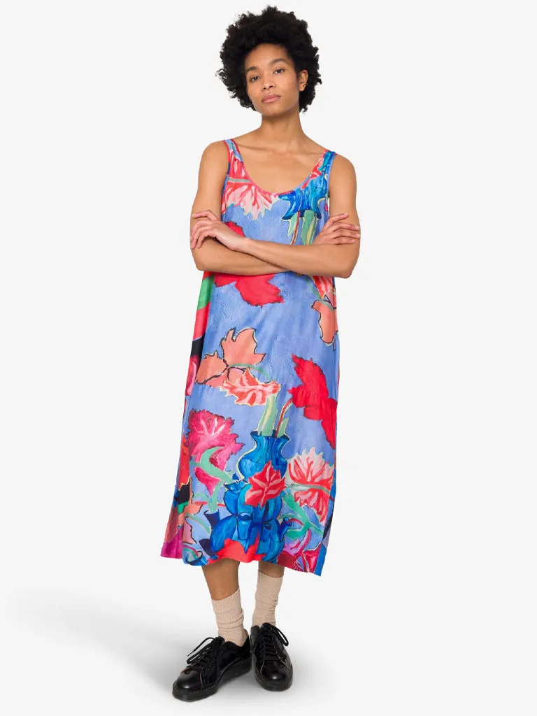 Folk Slip Dress in Blue Tulip