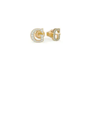 Gold Party Pave Logo Stud Earrings Guess