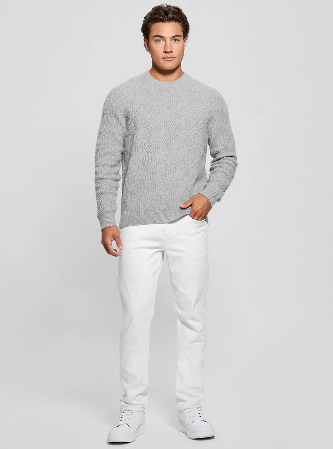 Grey Lattice Wesley Knit Jumper Guess