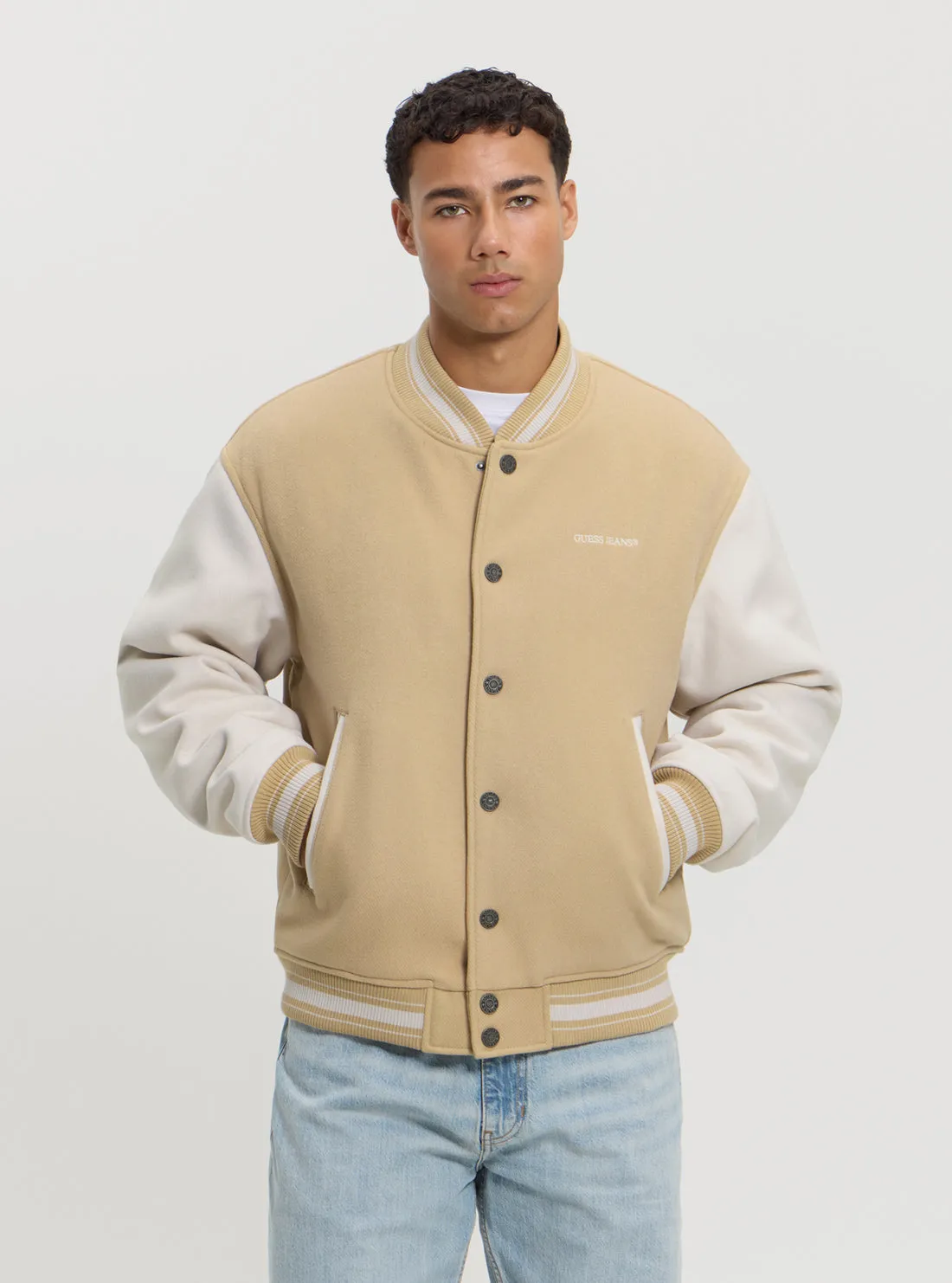 GUESS Jeans Beige Bomber Jacket Guess