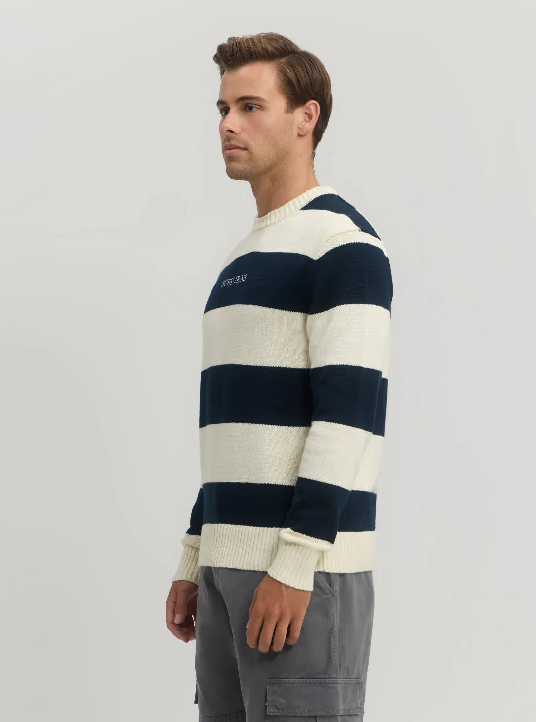 Guess Jeans Navy Striped Knit Jumper Guess