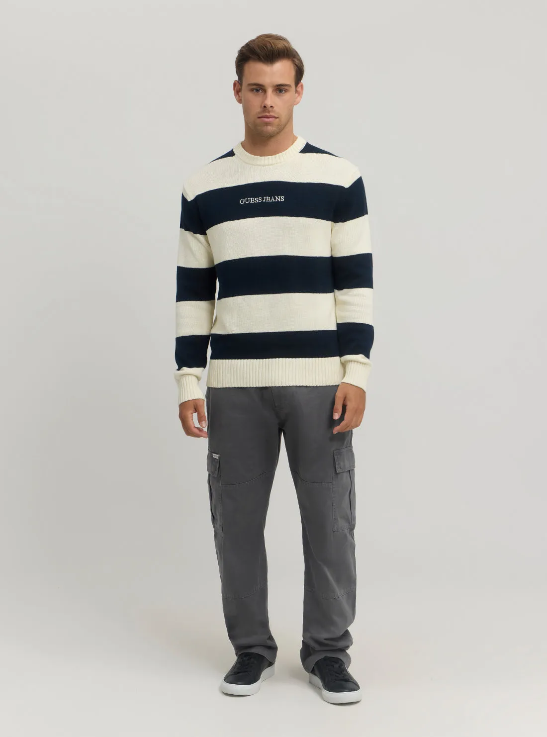 Guess Jeans Navy Striped Knit Jumper Guess