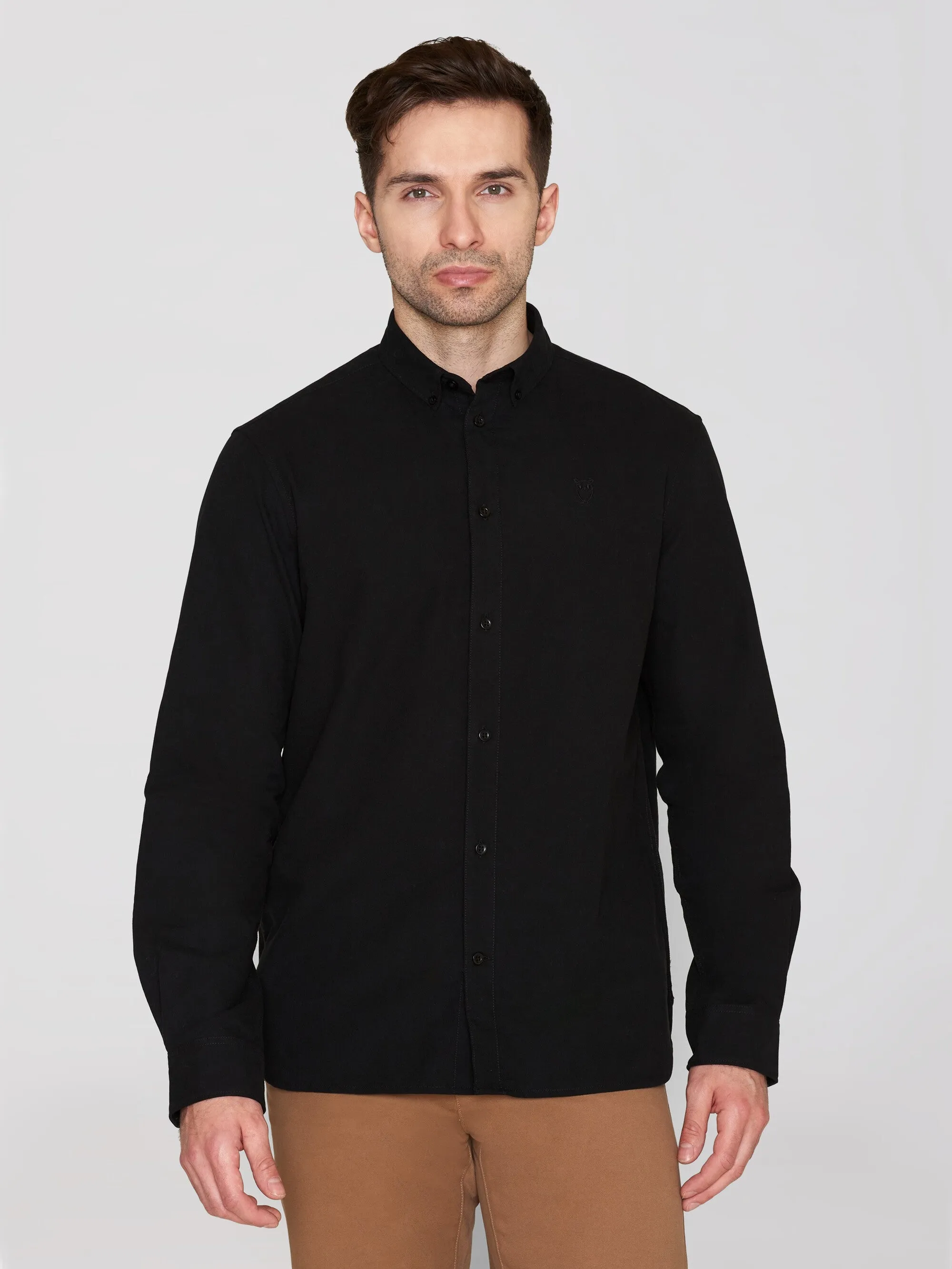 Harald Small Owl Oxford Regular Fit Shirt - GOTS/Vegan - Black Jet Knowledge Cotton