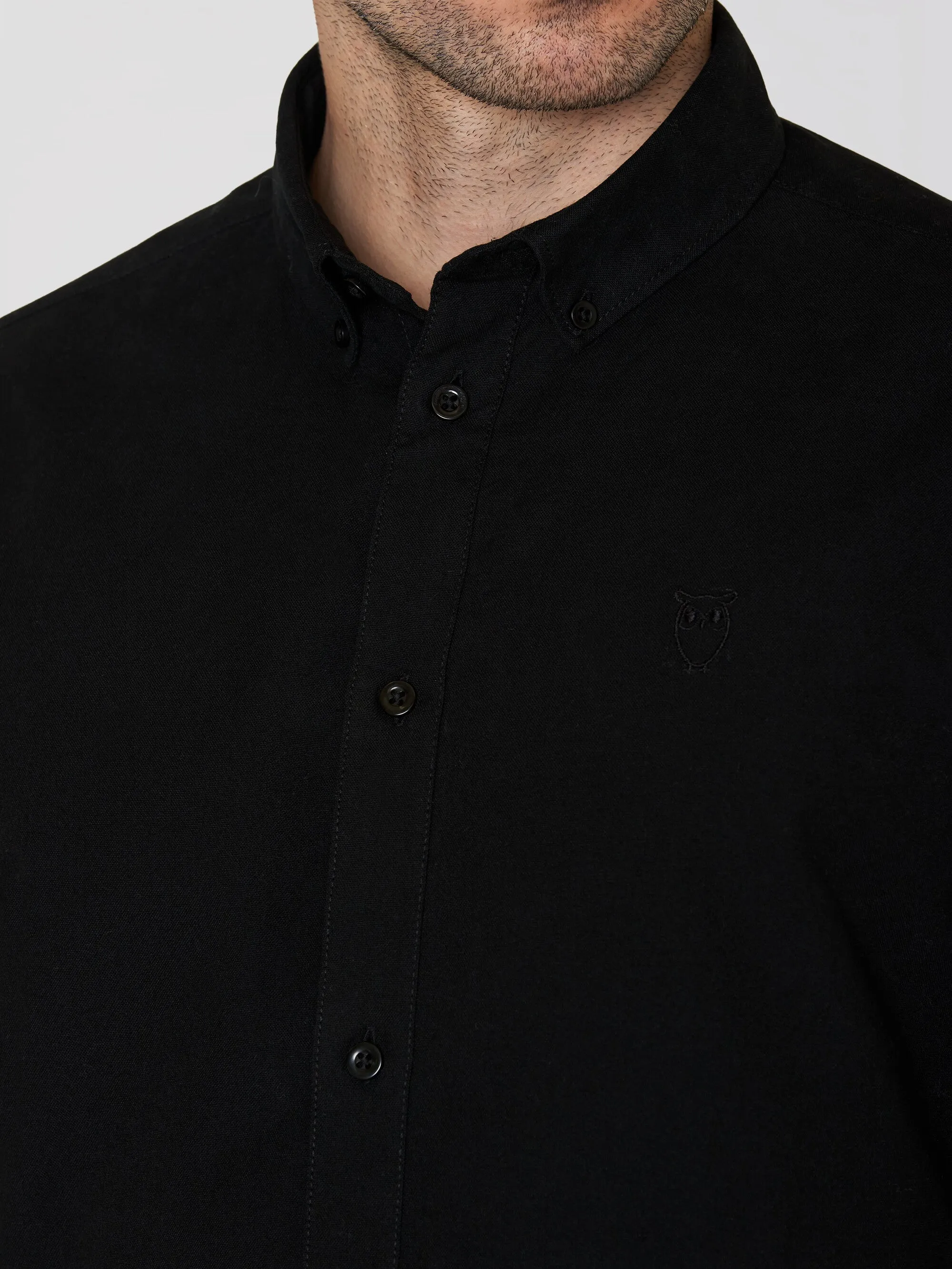 Harald Small Owl Oxford Regular Fit Shirt - GOTS/Vegan - Black Jet Knowledge Cotton