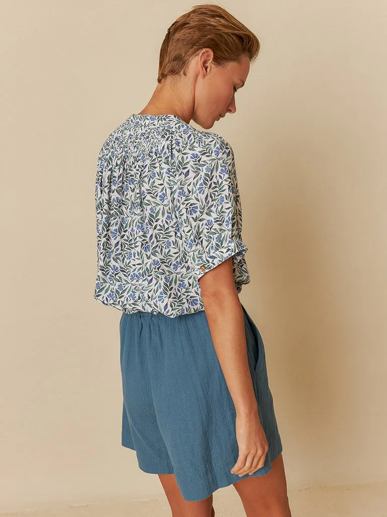 Indi & Cold Leaf Print Blouse in Indigo