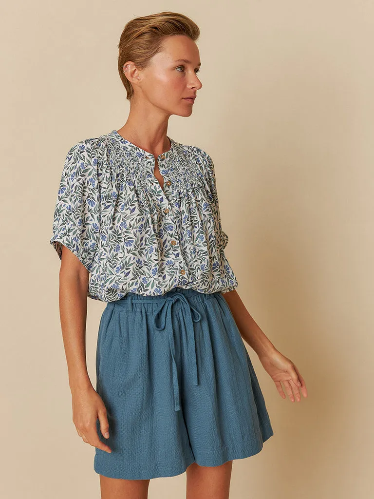 Indi & Cold Leaf Print Blouse in Indigo