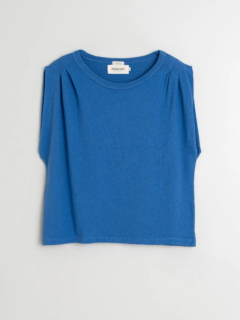 Indi & Cold Linen Pleat T-Shirt in Azul