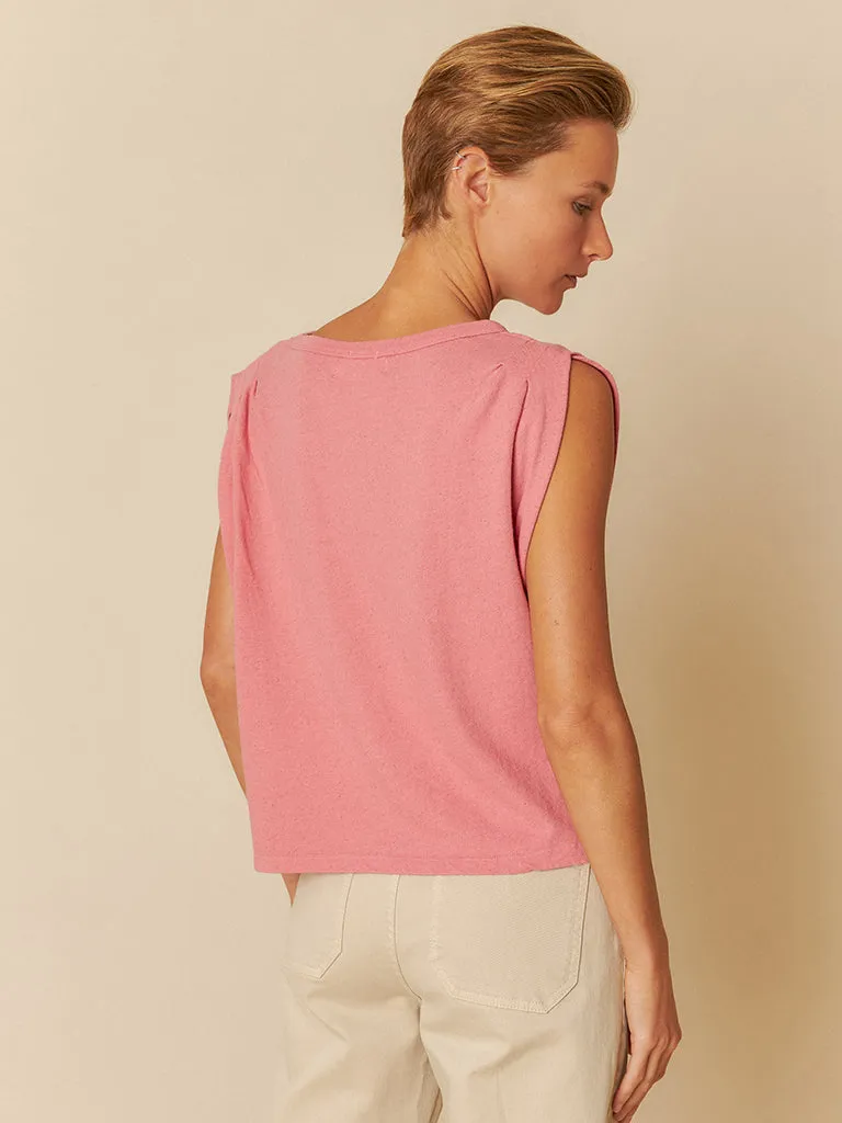 Indi & Cold Linen Pleat T-Shirt in Watermelon