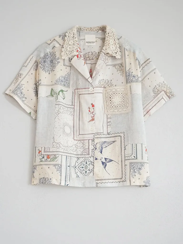 Indi & Cold Patch Print Shirt in Ecru