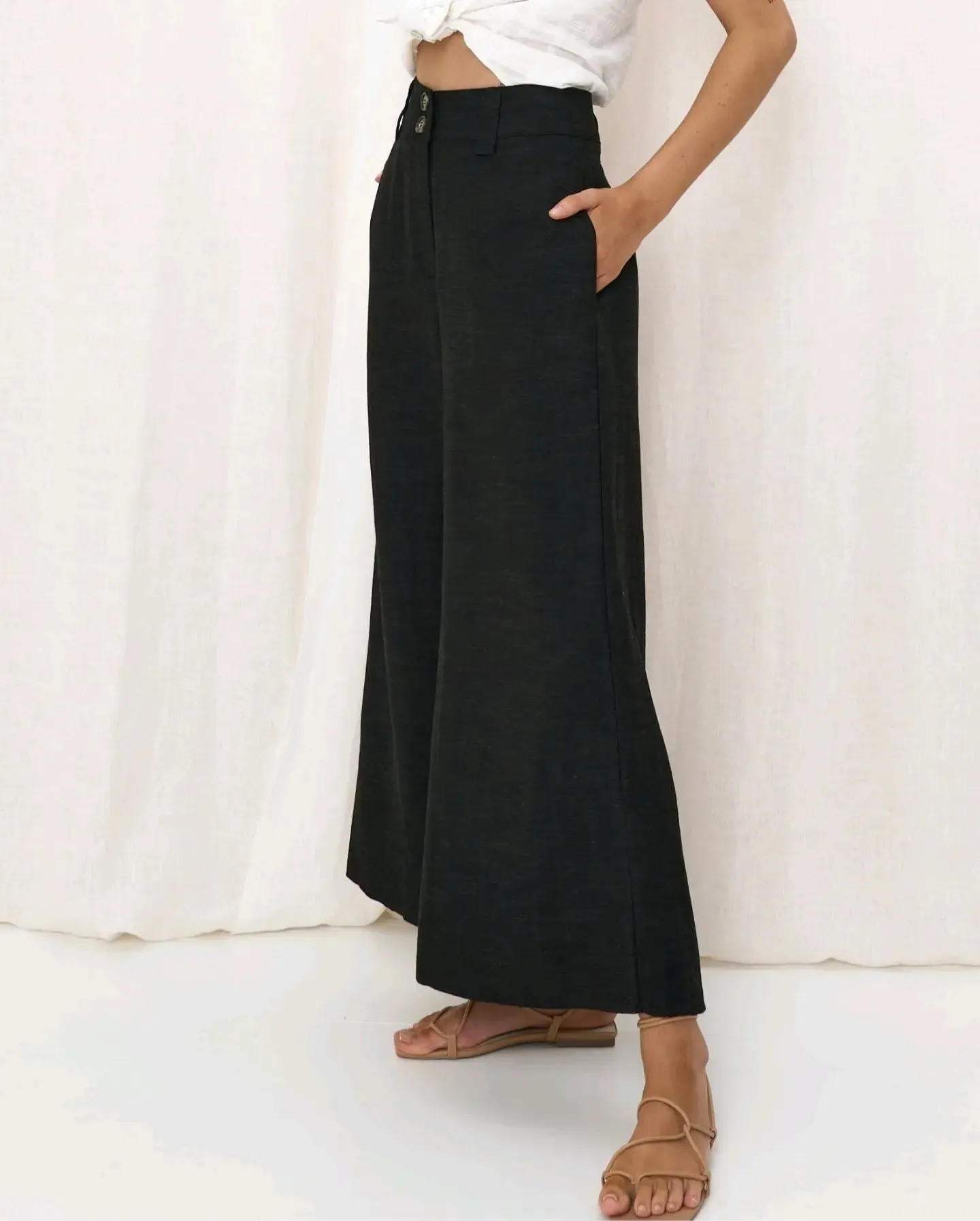 Iris Maxi Joplin Silk Linen Pants - Black