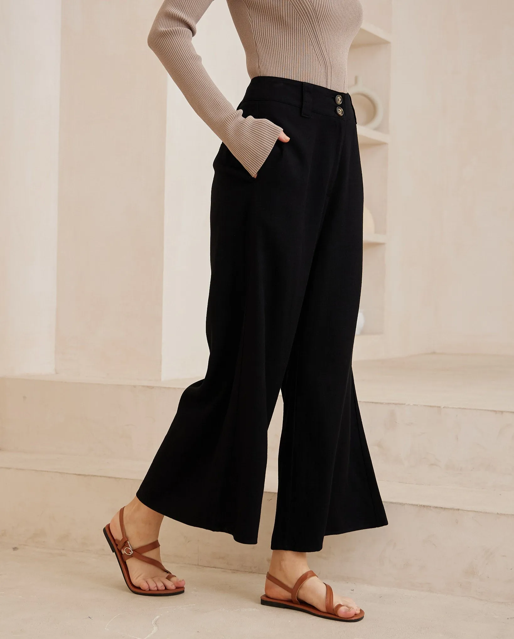 Iris Maxi Joplin Silk Linen Pants - Black