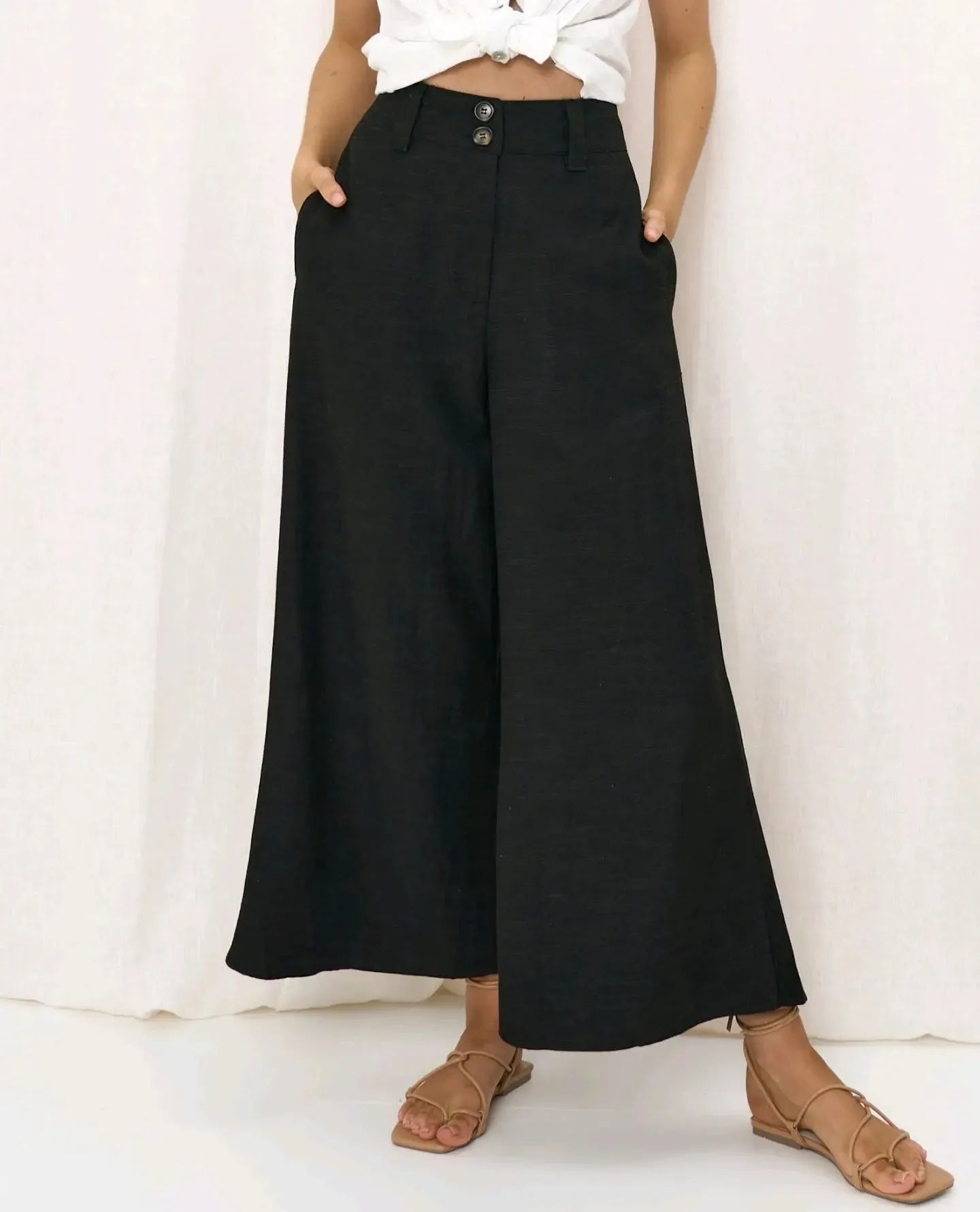 Iris Maxi Joplin Silk Linen Pants - Black