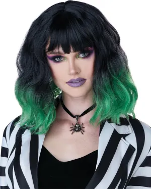 Miss Behaving Short Black and Green Wig