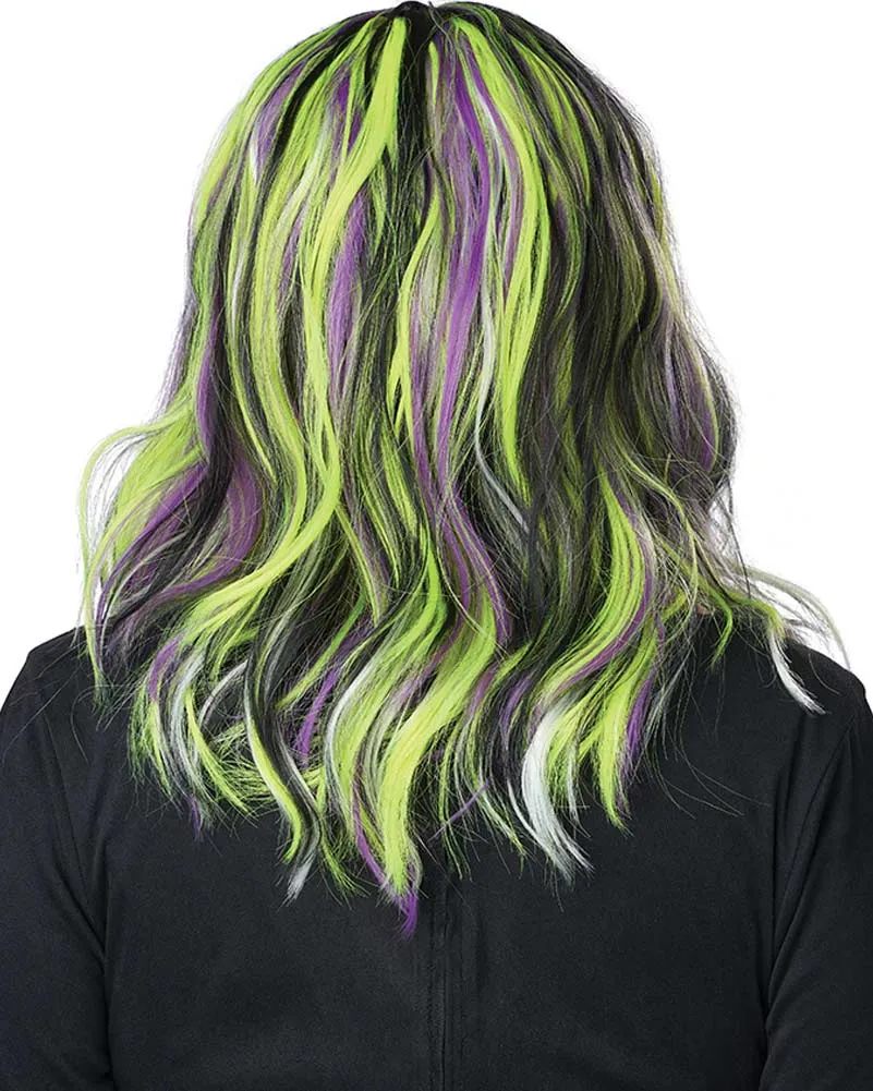 Neon Streaks Green and Black Wig