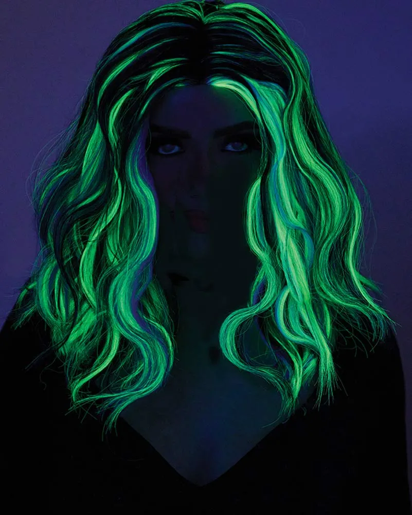 Neon Streaks Green and Black Wig