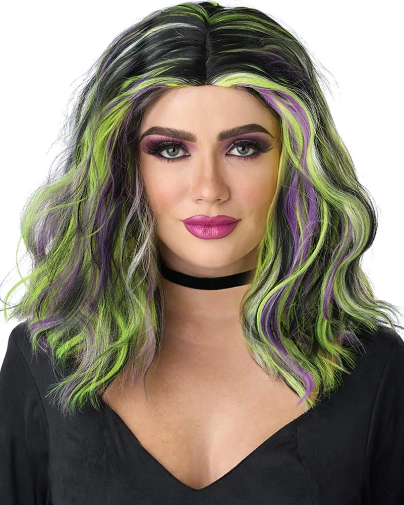 Neon Streaks Green and Black Wig