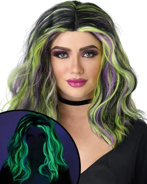 Neon Streaks Green and Black Wig