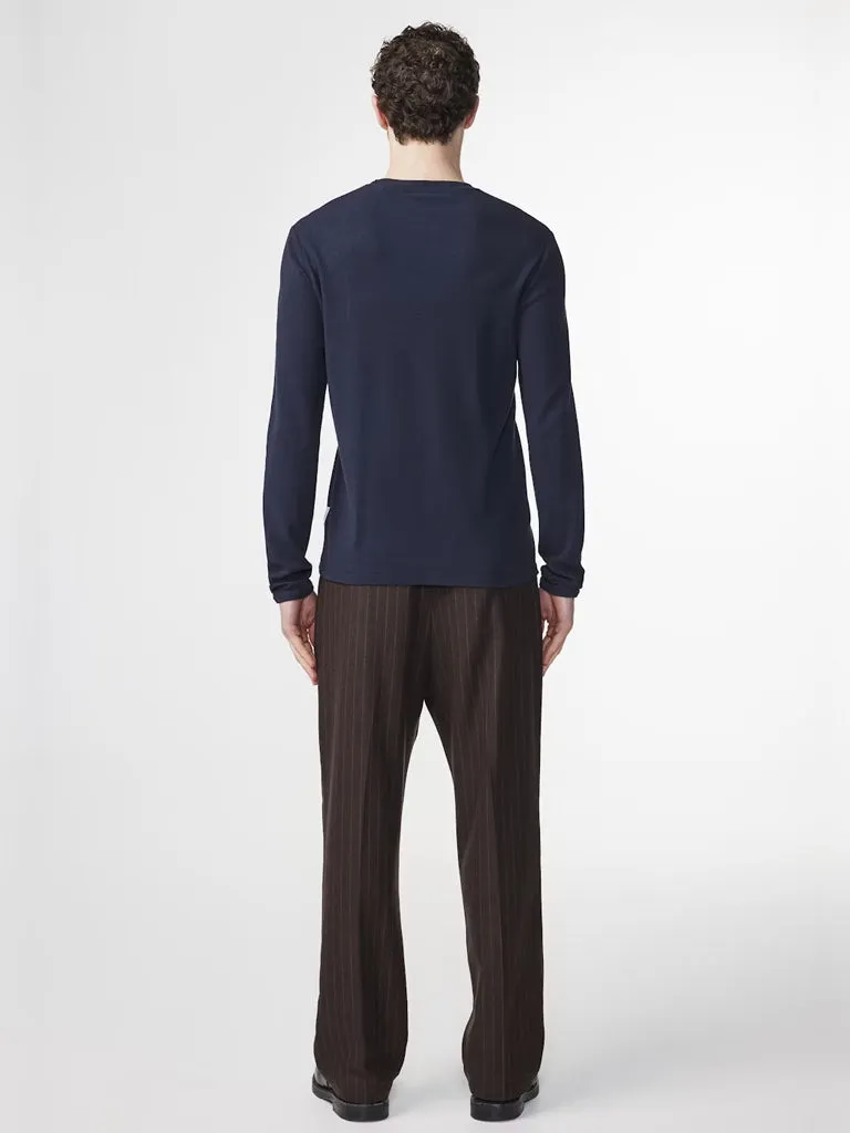 NN07 Clive Waffle Knit T-Shirt in Navy Blue