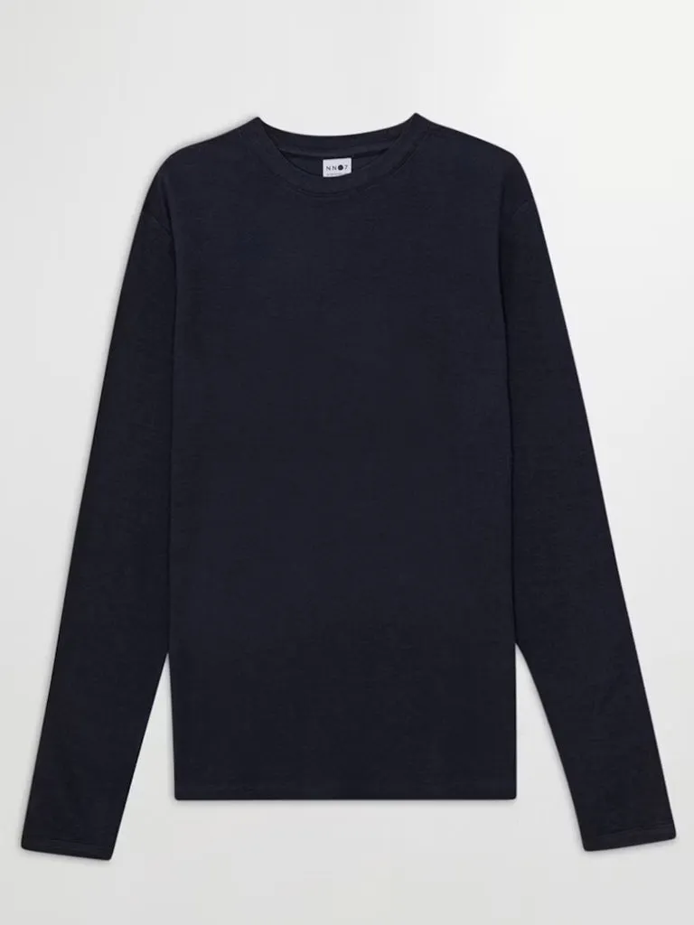 NN07 Clive Waffle Knit T-Shirt in Navy Blue