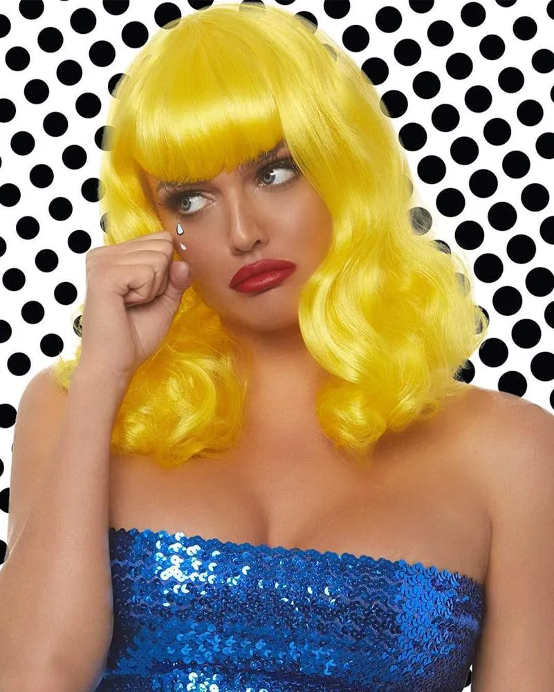 Retro Bangs Short Curly Yellow Wig