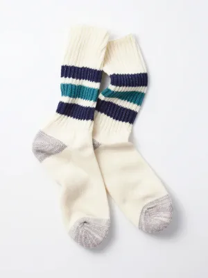Rototo Ribbed Old School Socks in Navy Blue Green