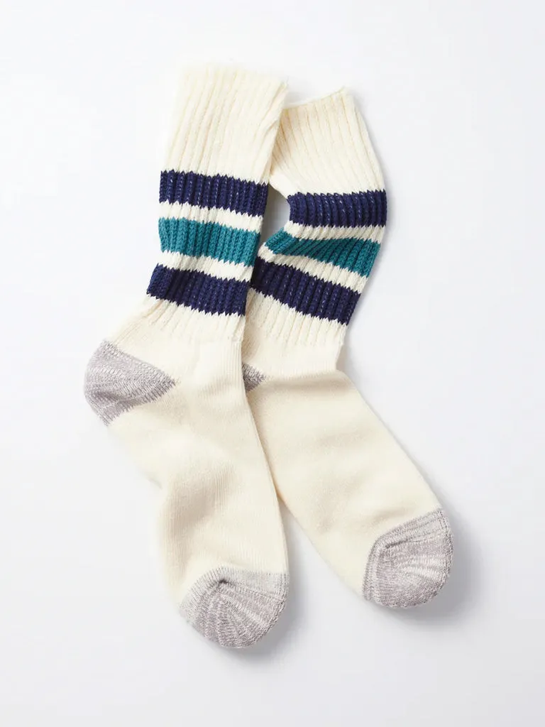 Rototo Ribbed Old School Socks in Navy Blue Green
