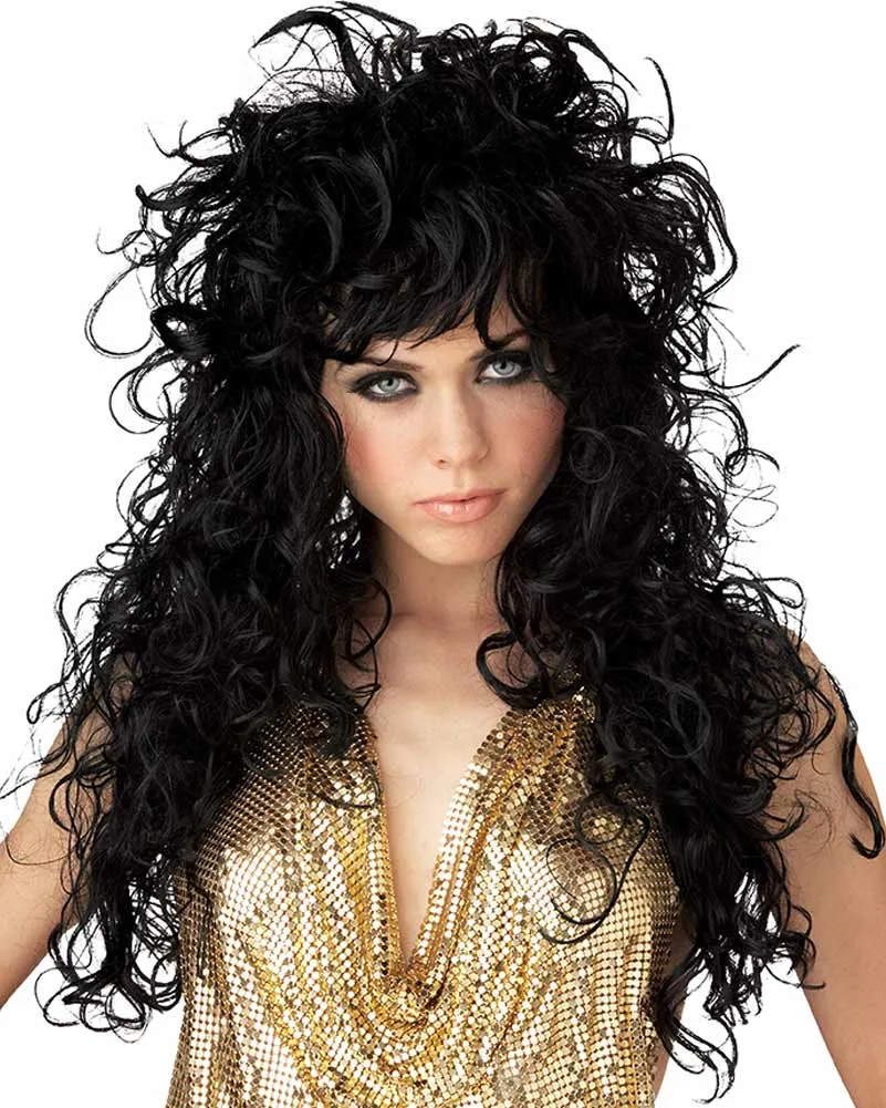 Seduction Long Curly Black Wig