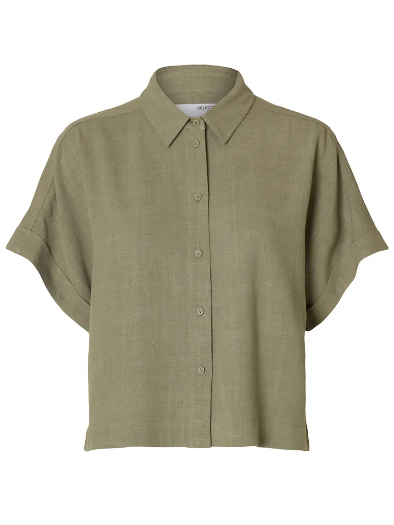 Selected Femme Viva Cropped Shirt in Vetiver