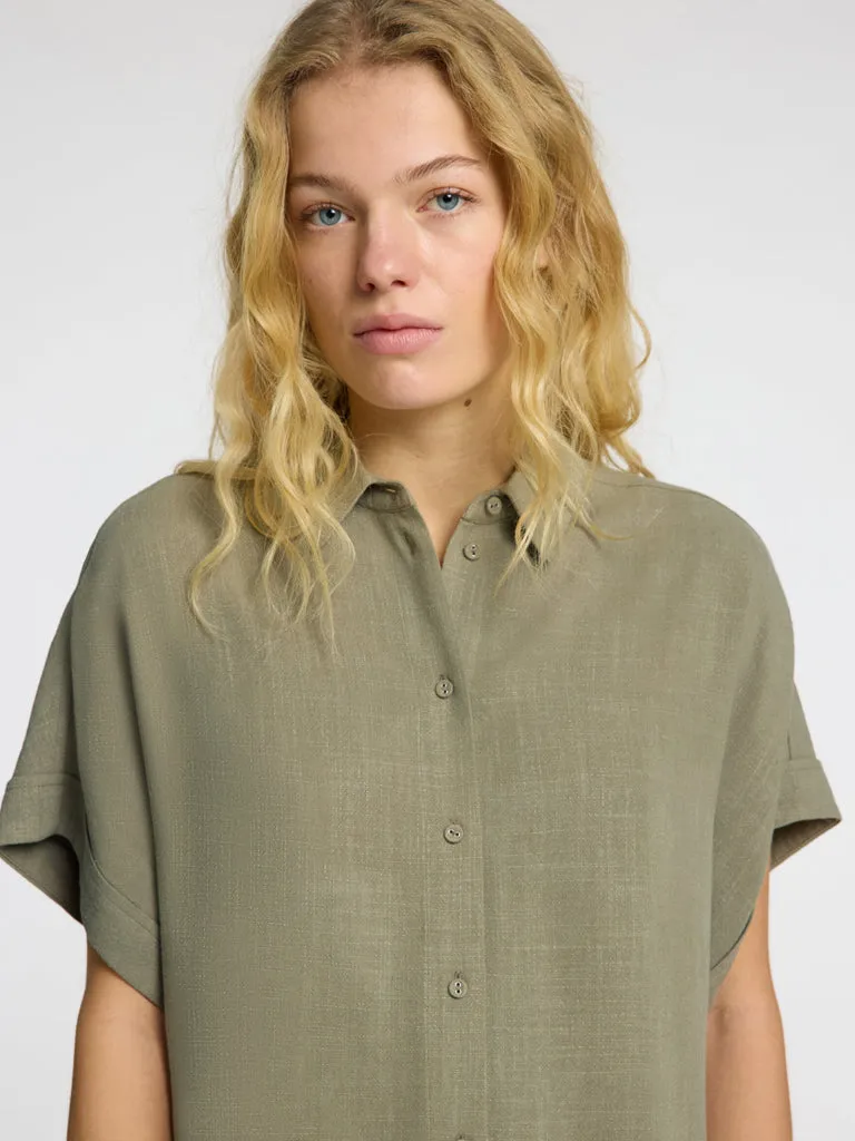 Selected Femme Viva Cropped Shirt in Vetiver