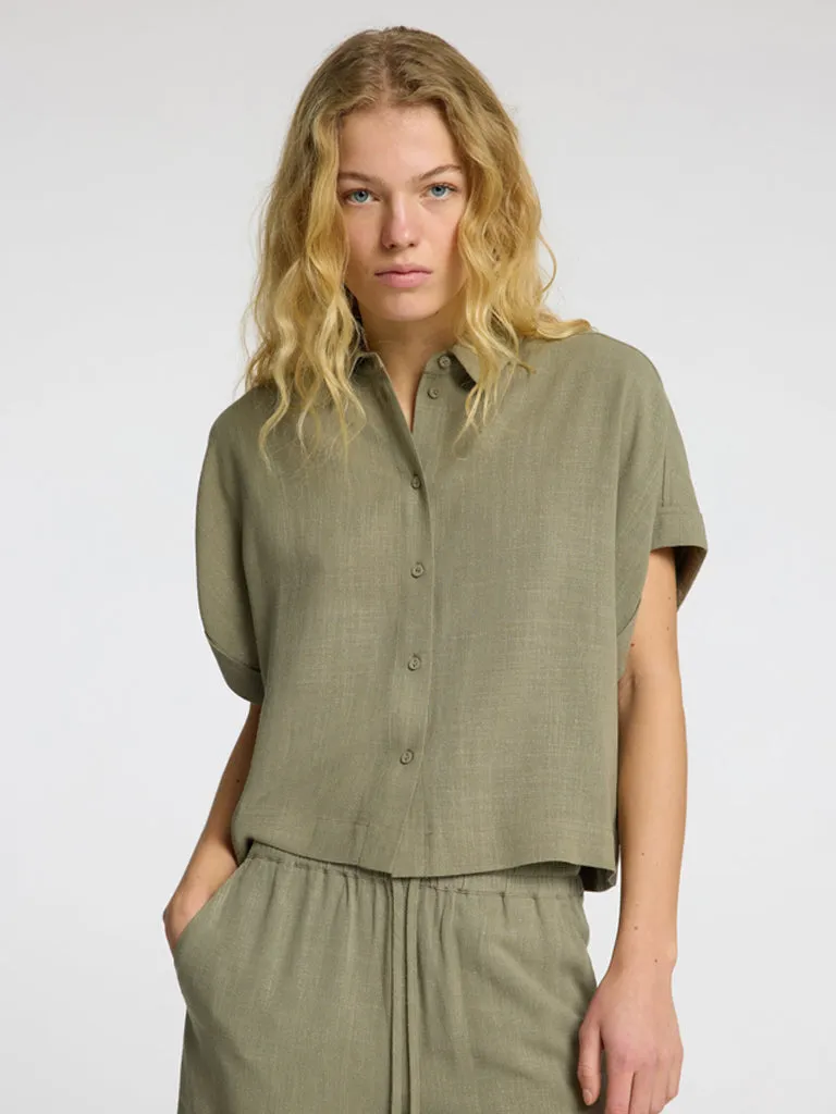 Selected Femme Viva Cropped Shirt in Vetiver
