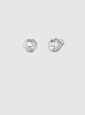 Silver Pave Bead Stud Earrings Guess