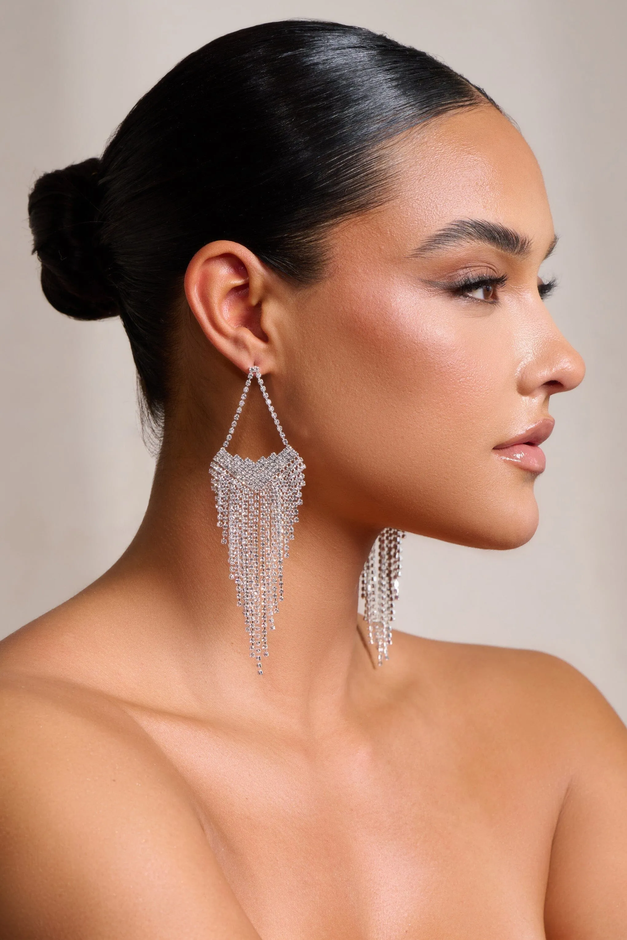 SILVER STATEMENT TEARDROP TASSEL EARRINGS Gloria Lanvin