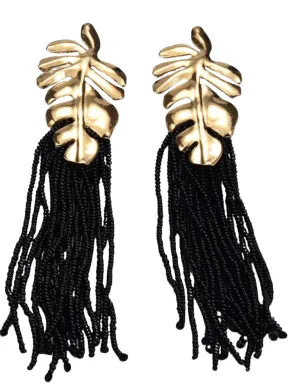 Steven Dann Palm Leaf Beaded Statement Earring