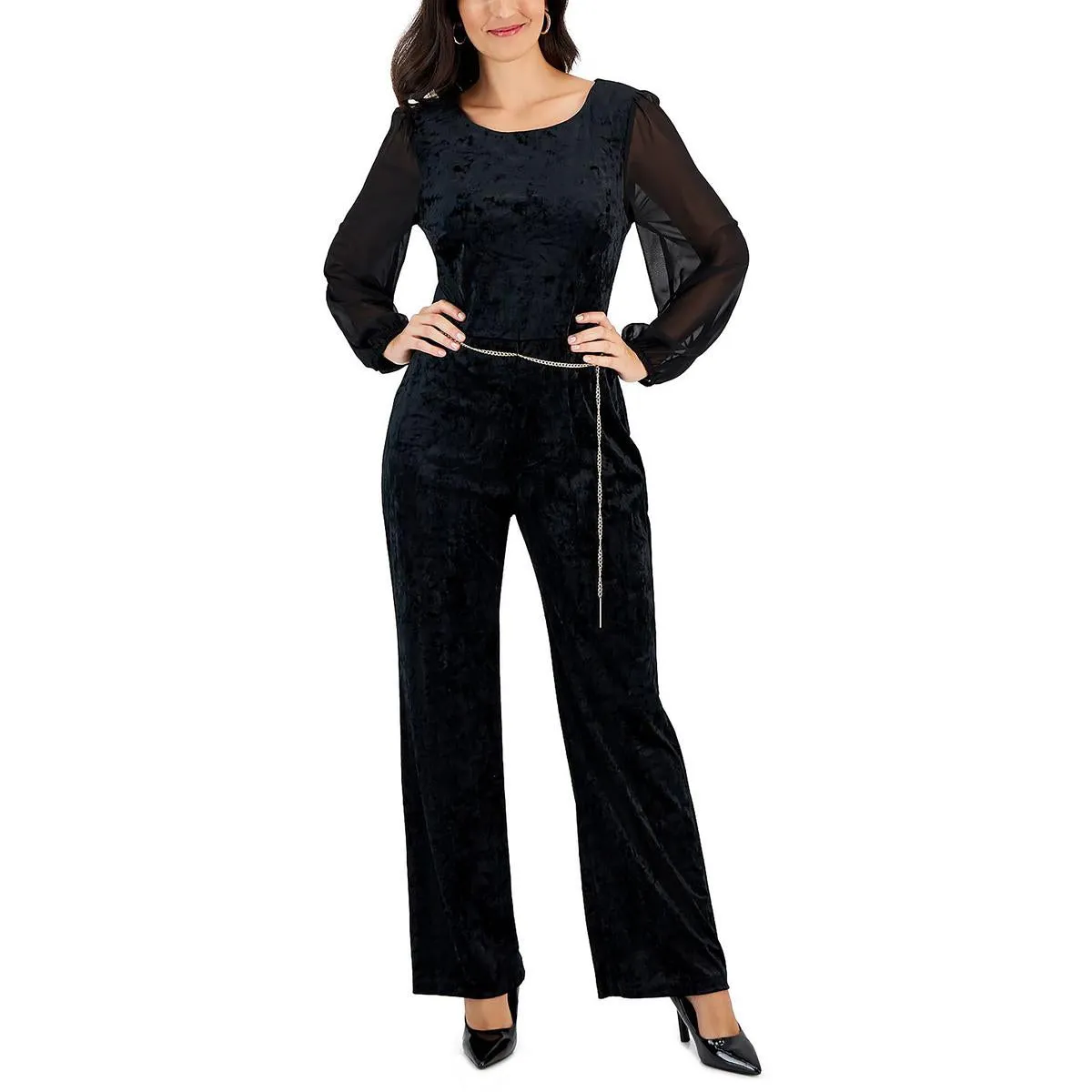 Womens Chain Pintuck Jumpsuit