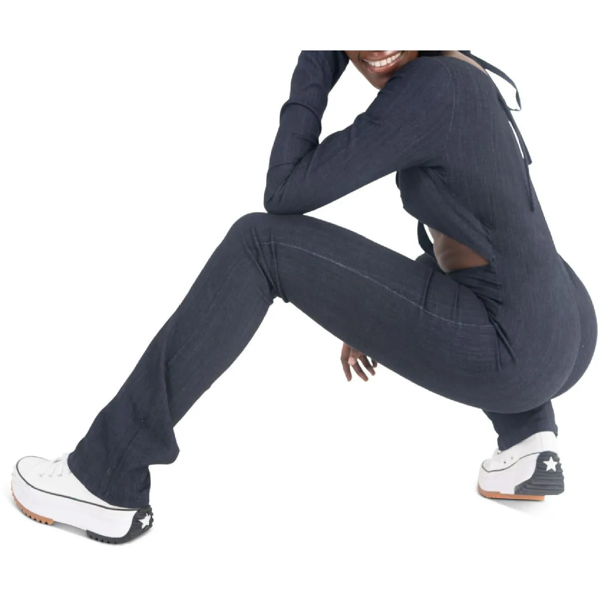 Womens Denim Cut Out Jumpsuit